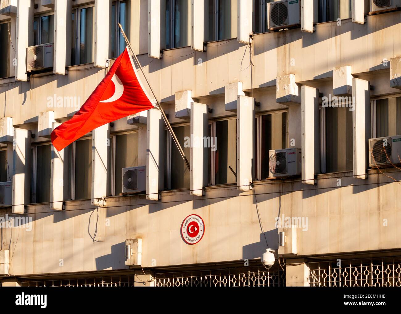 The Turkish National flag flying at the Embassy of the Republic of Turkey on 80 Vassil Levski Blvd in Sofia Bulgaria Eastern Europe EU Stock Photo