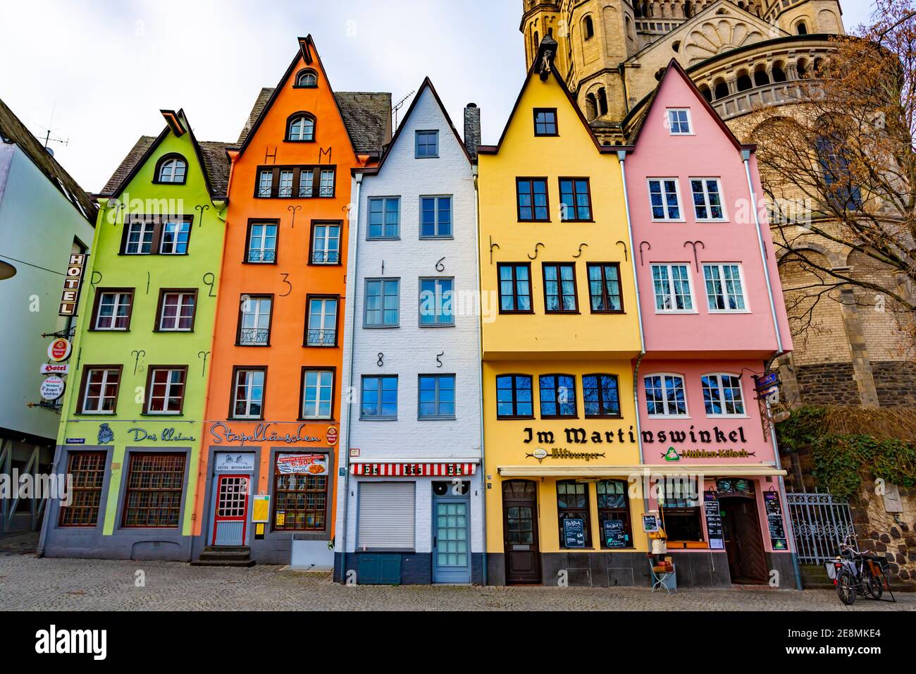 cologne, NRW, Germany, 01 31 2021, four facades of famous colored houses in cologne old town, stapelhaeuschen Stock Photo