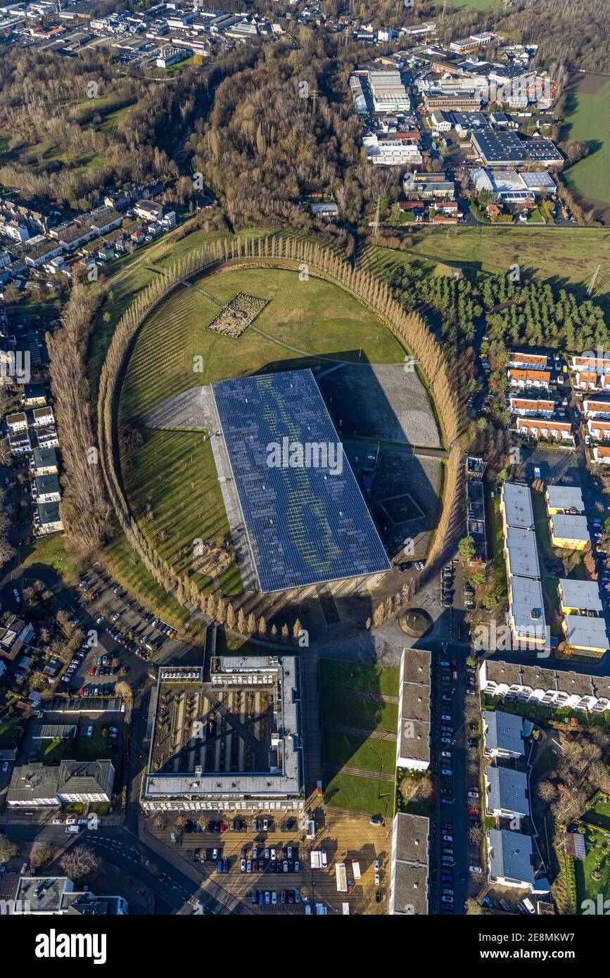 Aerial photo, tree avenue Mont-Cenis colliery, Mont-Cenis Academy, Sodingen, Herne, Ruhr area, North Rhine-Westphalia, Germany, tree circle, DE, energ Stock Photo