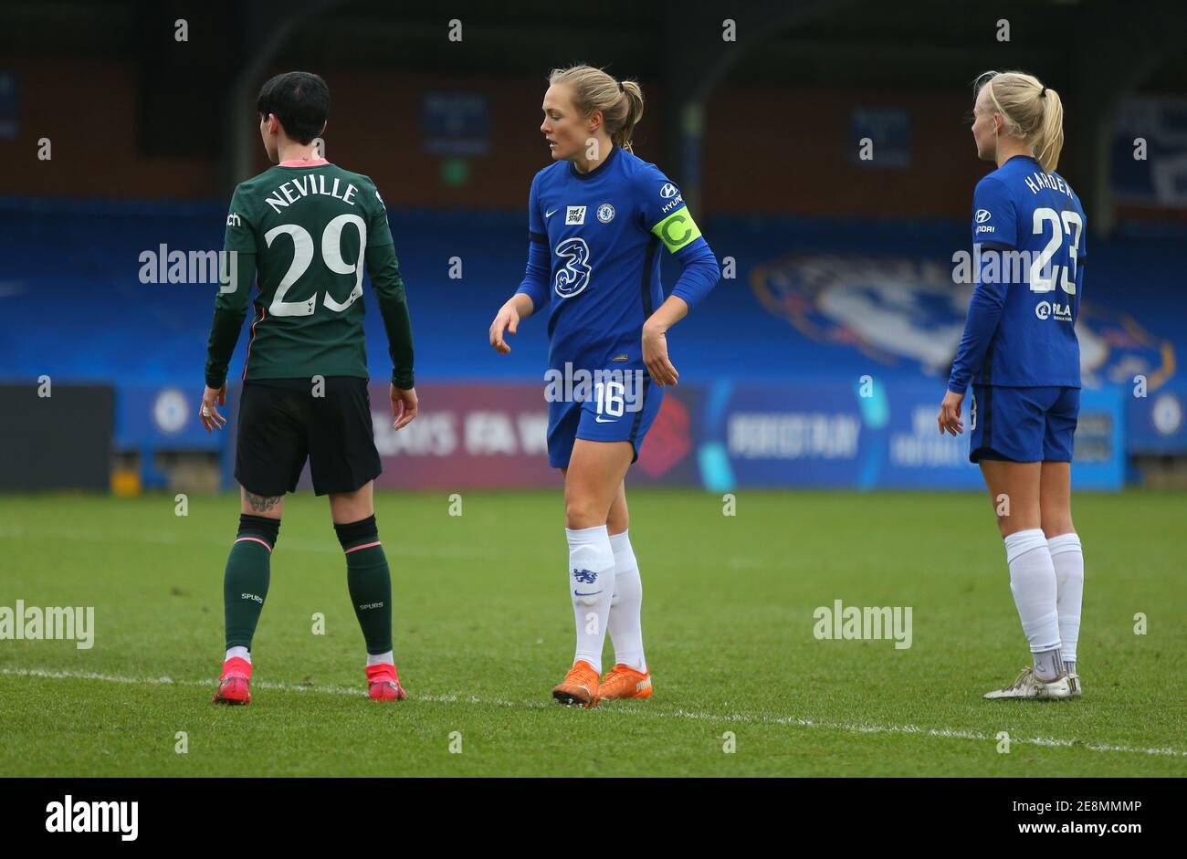 Ashleigh Neville 29 Tottenham Magdalena Eriksson 16 Chelsea And Pernille Harder 23 Chelsea During The Fa Women S Super League Game Between Chelsea And Tottenham At Kingsmeadow In London England Stock Photo Alamy