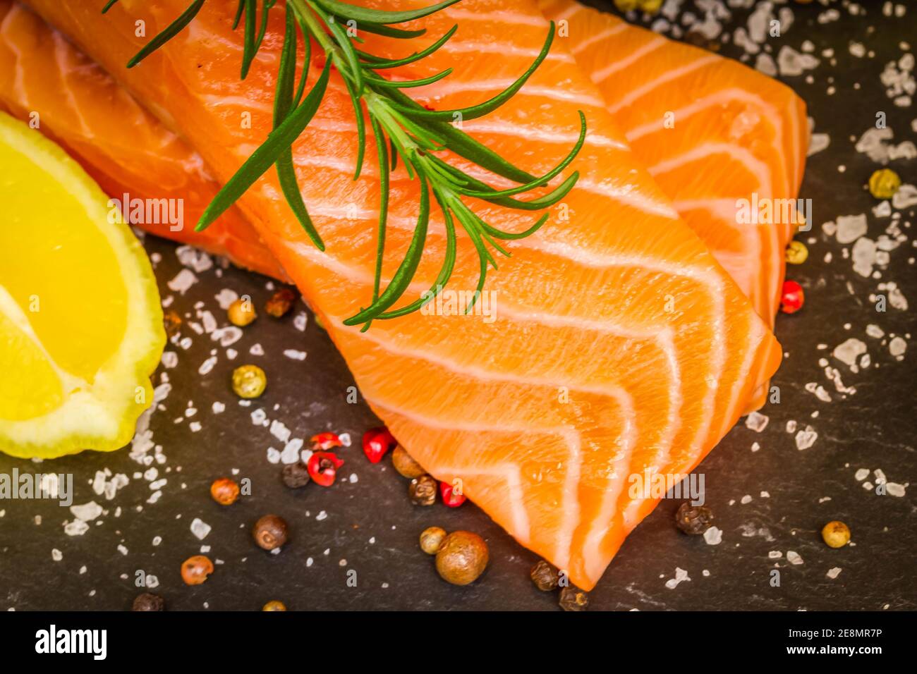 preparing salmon steak Stock Photo - Alamy