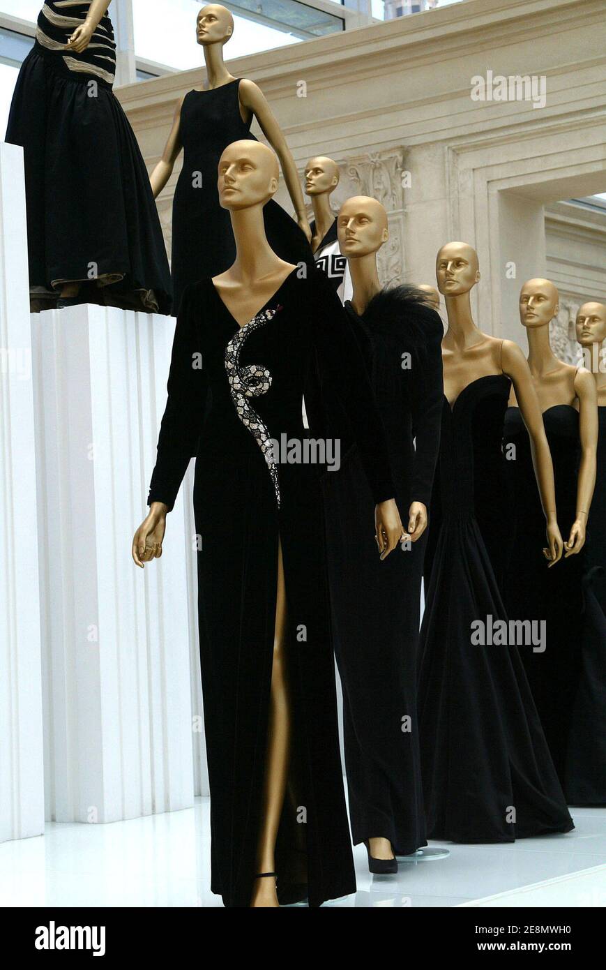 Valentino creations are at the Valentino's 45 Years Fashion exhibition celebrating the 45th Anniversary of the Valentino fashion house, at the Ara Pacis Museum in Rome, Italy on July 6,
