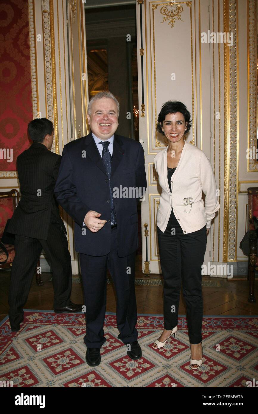 EXCLUSIVE. French Justice Minister Rachida Dati with her New-appointed head  cabinet Patrick Gerard pictured after the signature of a partnership at the  Justice ministry in Paris, France, on July 10, 2007. Rachida