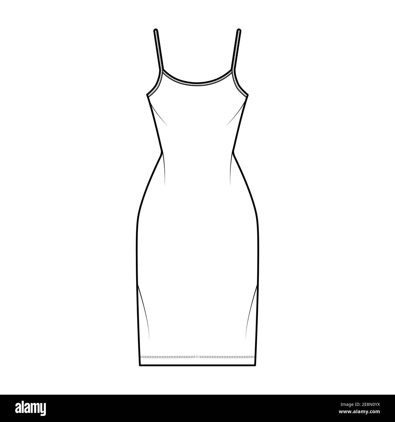 Camisole dress technical fashion illustration with scoop neck, straps ...