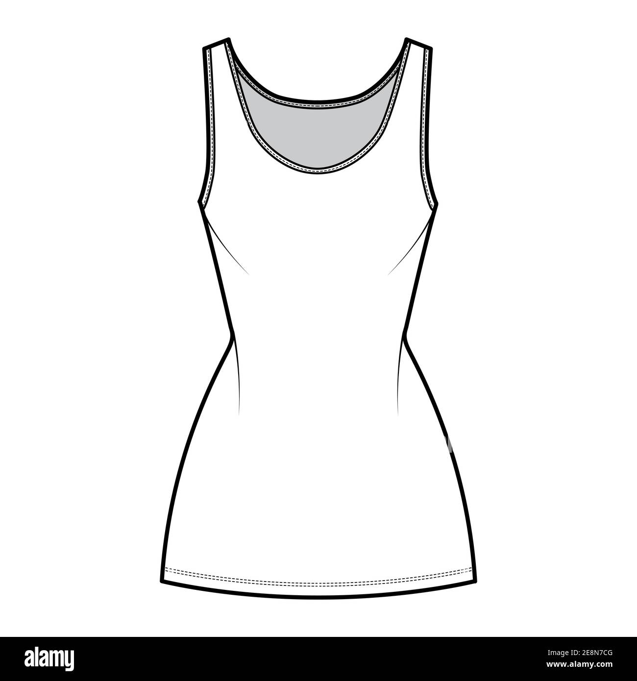 Tank dress technical fashion illustration with scoop neck, straps