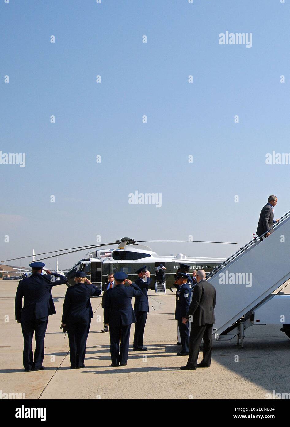 President W. Bush arrives at Andrew Air Force Base with his