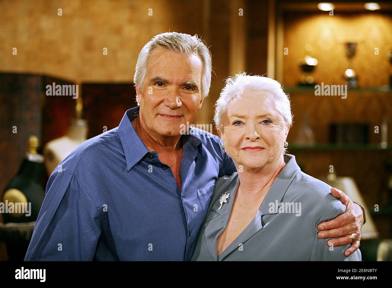 EXCLUSIVE. BEHIND THE SCENES : John McCook and Susan Flannery on the set of 'The Bold and the Beautiful' (Amour, gloire et beaute) on CBS studios, In Los Angeles, CA, USA, on January 10, 2007. Photo by Denis Guignebourg/ABACAPRESS.COM Stock Photo