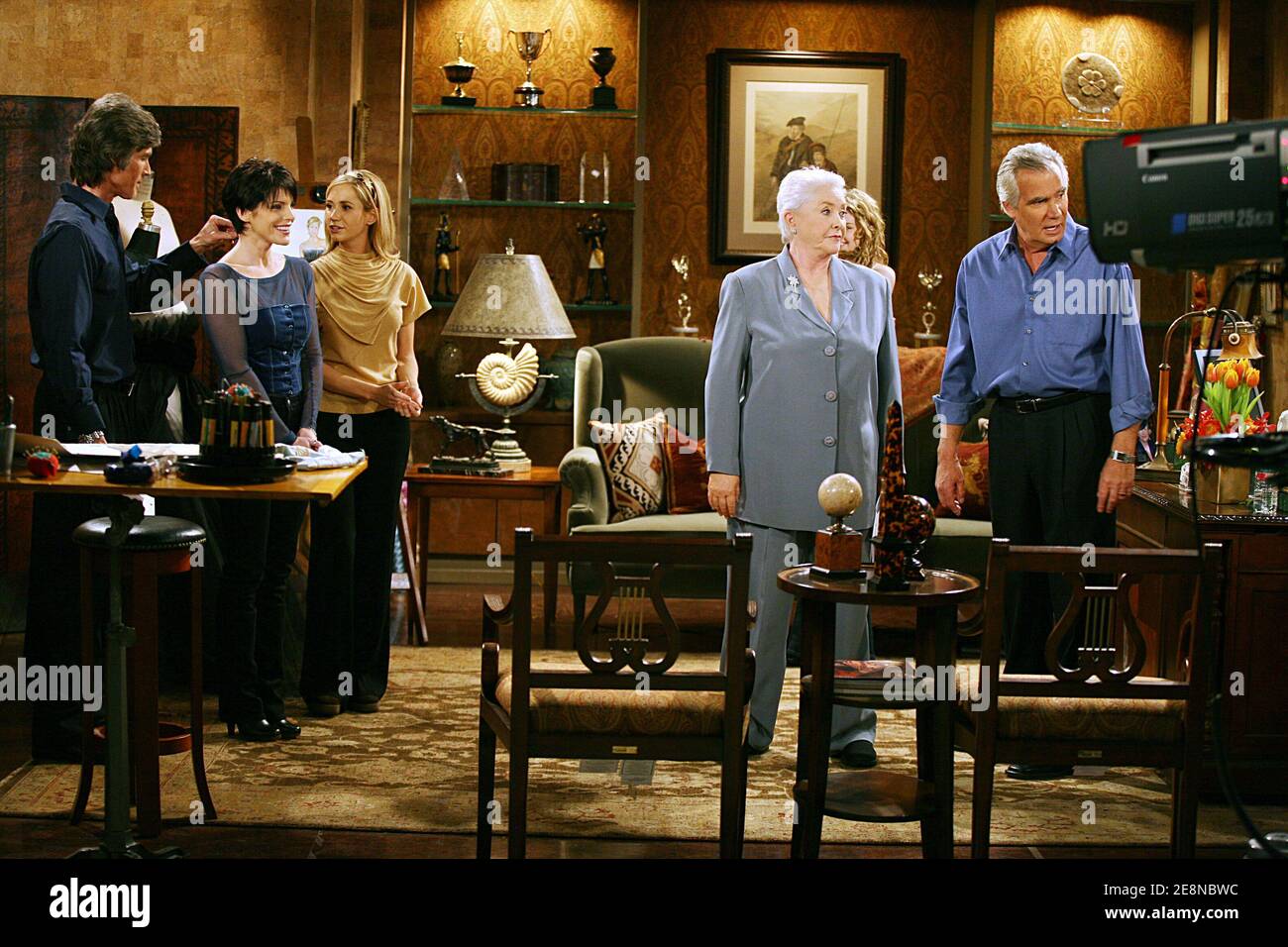 EXCLUSIVE. BEHIND THE SCENES : Ronn Moss, Lesli Kay, Ashley Jones, Mackenzie Mauzy, Susan Flannery and John McCook on the set of 'The Bold and the Beautiful' (Amour, gloire et beaute) on CBS studios, In Los Angeles, CA, USA, on January 10, 2007. Photo by Denis Guignebourg/ABACAPRESS.COM Stock Photo