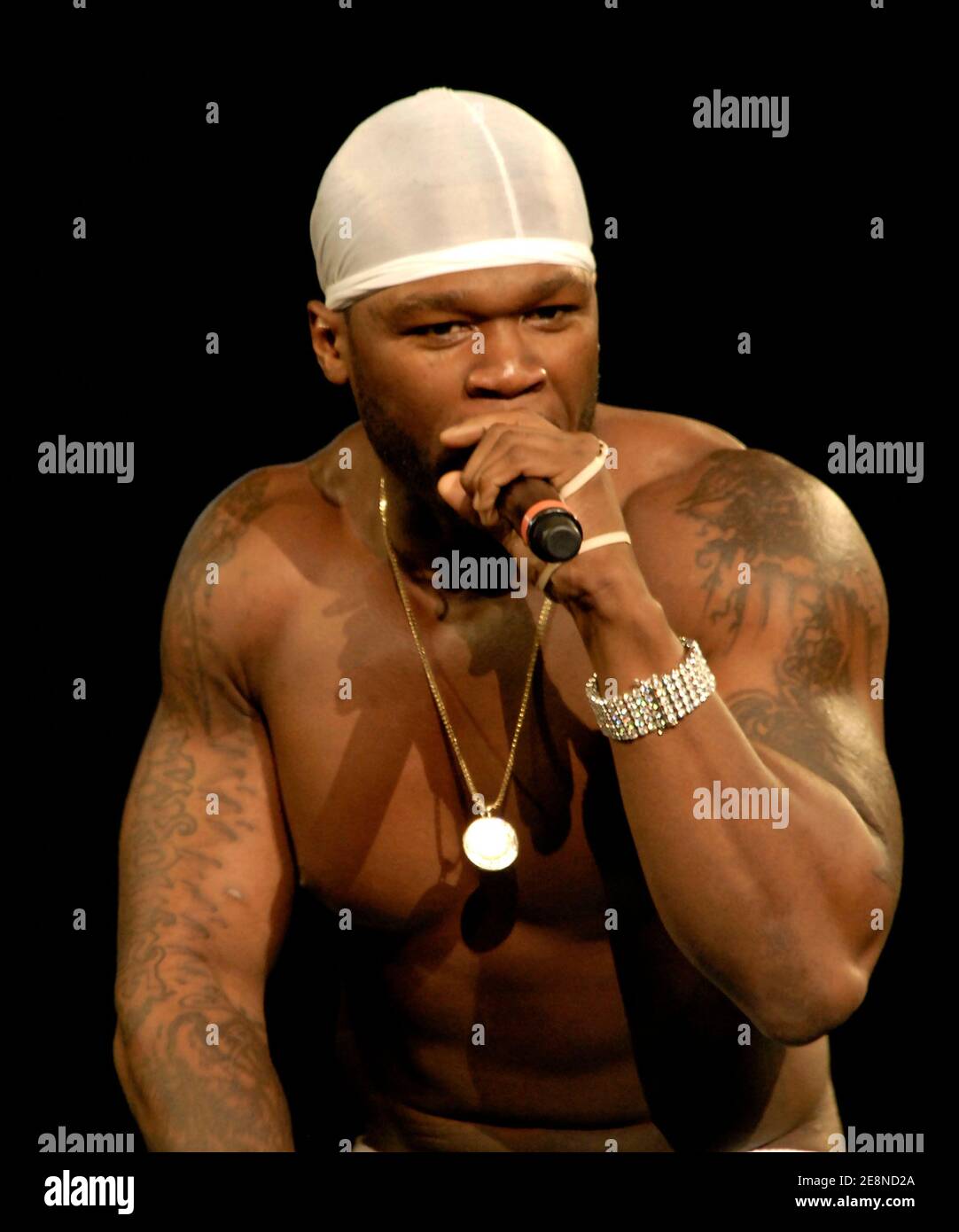 Rapper 50 Cent performs as part of the Screamfest 2007 tour stop at Madison Square Garden in New York City, NY, USA on August 22, 2007. Photo by Donna Ward/ABACAPRESS.COM Stock Photo