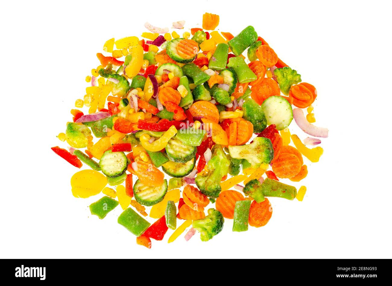 Mix of brightly chopped frozen vegetables. Healthy eating. Photo Stock