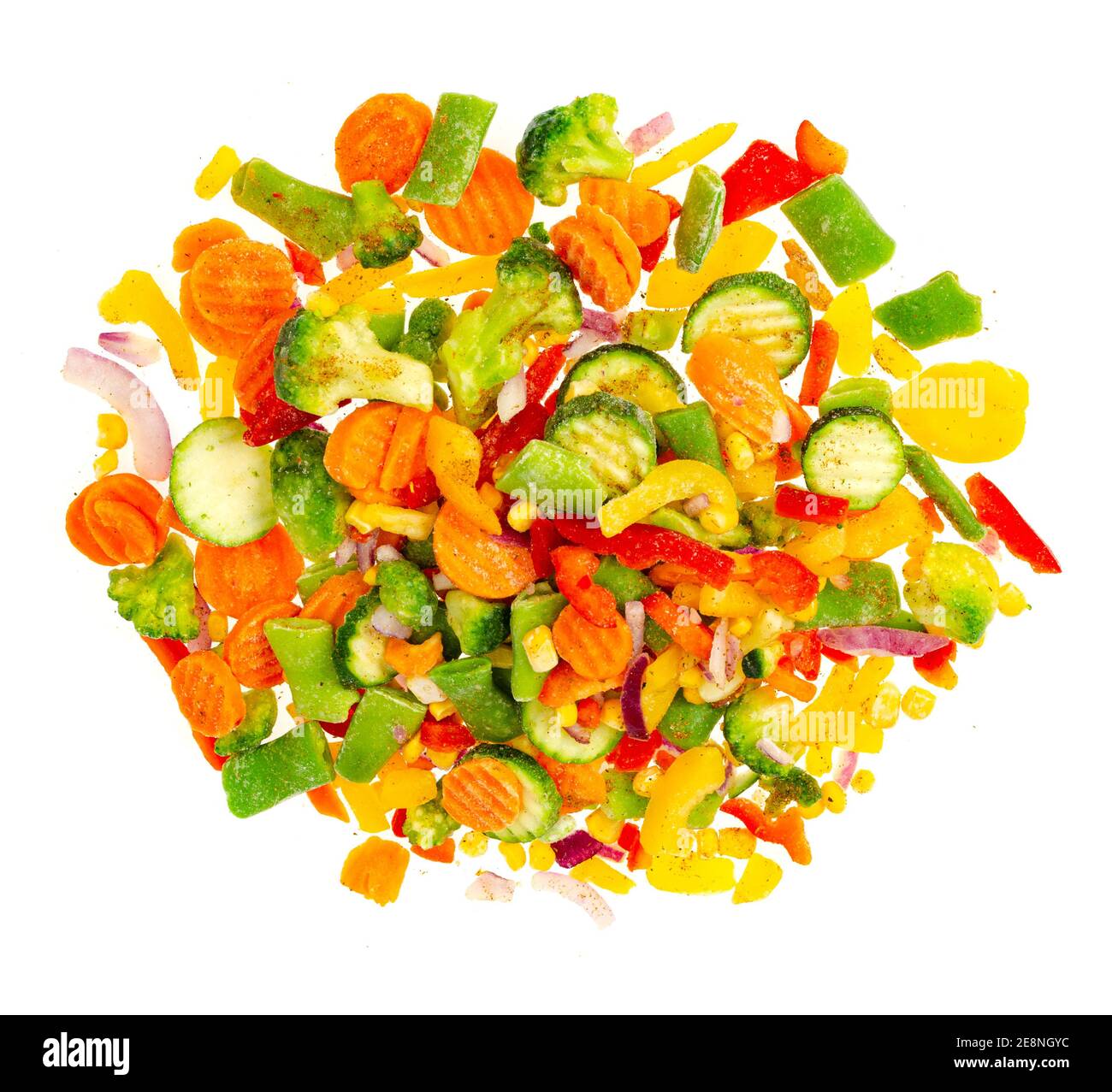 Mix of brightly chopped frozen vegetables. Healthy eating. Photo Stock