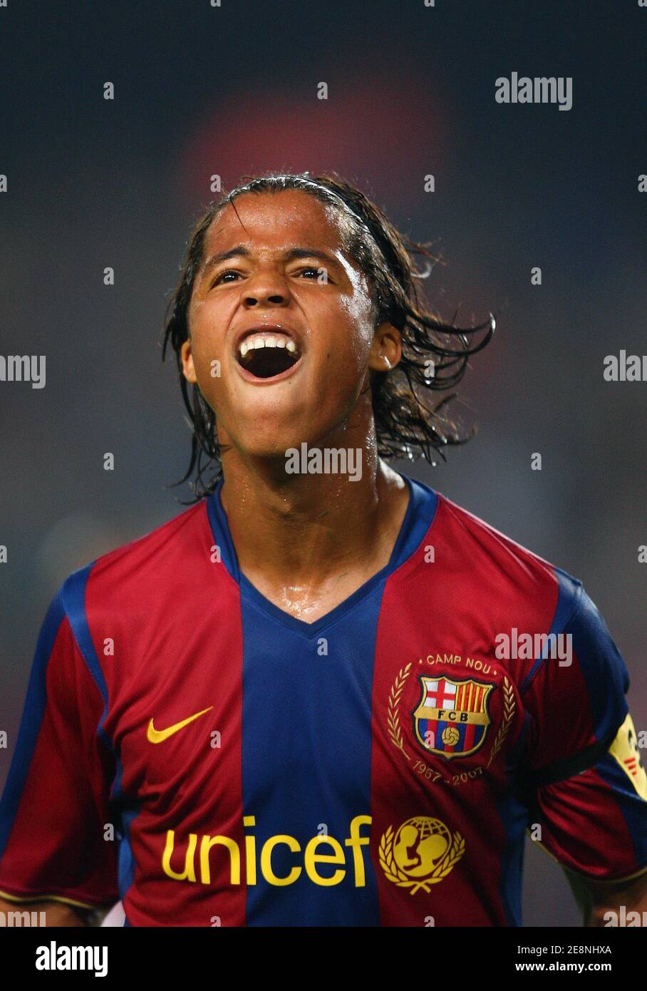 FC Barcelona's Giovani Dos Santos celebrates his goal during the club's  Joan Gamper Trophy match, FC Barcelona vs Inter Milan at the Camp Nou  stadium in Barcelona, Spain on August 29, 2007.