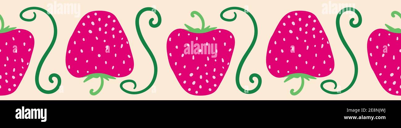 pink strawberris vector horizontal border Stock Vector