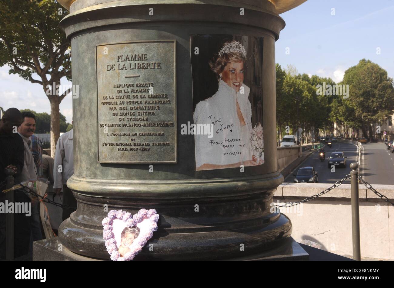 A handful of Diana fans gather at the Paris site where the princess's car crashed 10 years ago in Paris, France on August 31, 2007. The Alma tunnel, on the north bank of the River Seine, is a must-see spot for tourists who are drawn to the site where the 36-year-old Diana crashed shortly after midnight on 31 August 1997. Photo by Giancarlo Gorassini/ABACAPRESS.COM Stock Photo