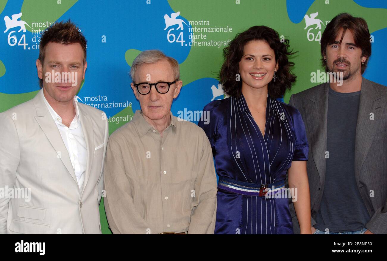 Director Woody Allen and cast members Colin Farrell, Ewan McGregor and Hayley Atwell pose for pictures during the photocall for 'Cassandra's Dream' at the 64th annual Venice Film Festival in Venice, Italy, on September 2, 2007. Photo by Nicolas Khayat/ABACAPRESS.COM Stock Photo