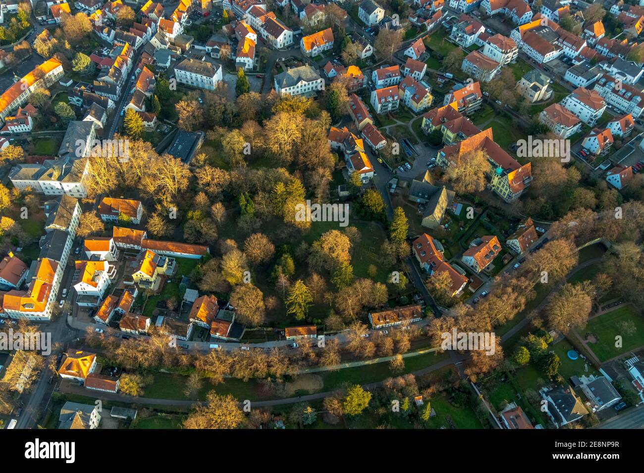 Aerial view, Bergenthalpark, Spital Physio, Soest, Soester Börde, North Rhine-Westphalia, Germany, DE, Daelengasse, Europe, Healthcare, Green space, P Stock Photo