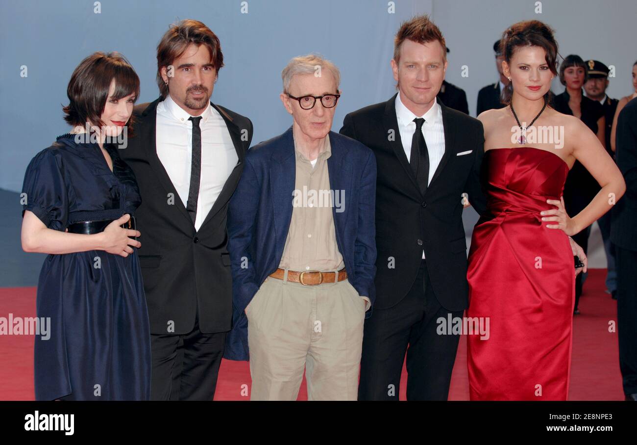 Director Woody Allen (C) and cast members (L-R) Sally Hawkins, Colin Farrell, Ewan McGregor and Hayley Atwell walk the red carpet for the screening of 'Cassandra's Dream' at the 64th annual Venice Film Festival in Venice, Italy, on September 2, 2007. Photo by Nicolas Khayat/ABACAPRESS.COM Stock Photo