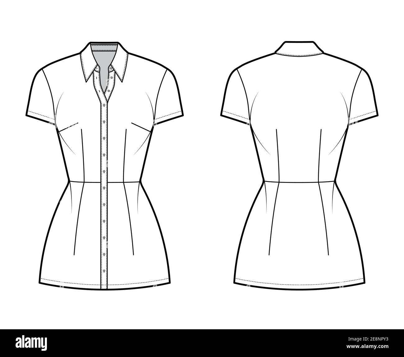 Shirt dress technical fashion illustration with classic regular collar