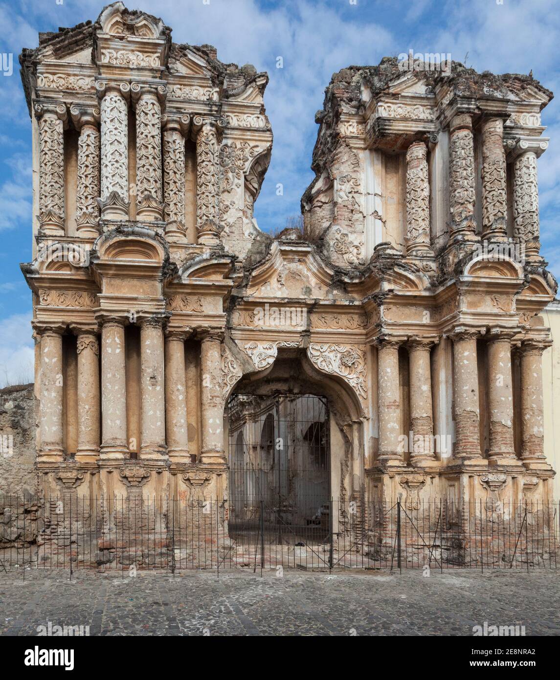 Antigua, Guatemala.  Ruins of Facade of El Carmen Church and Convent. Stock Photo