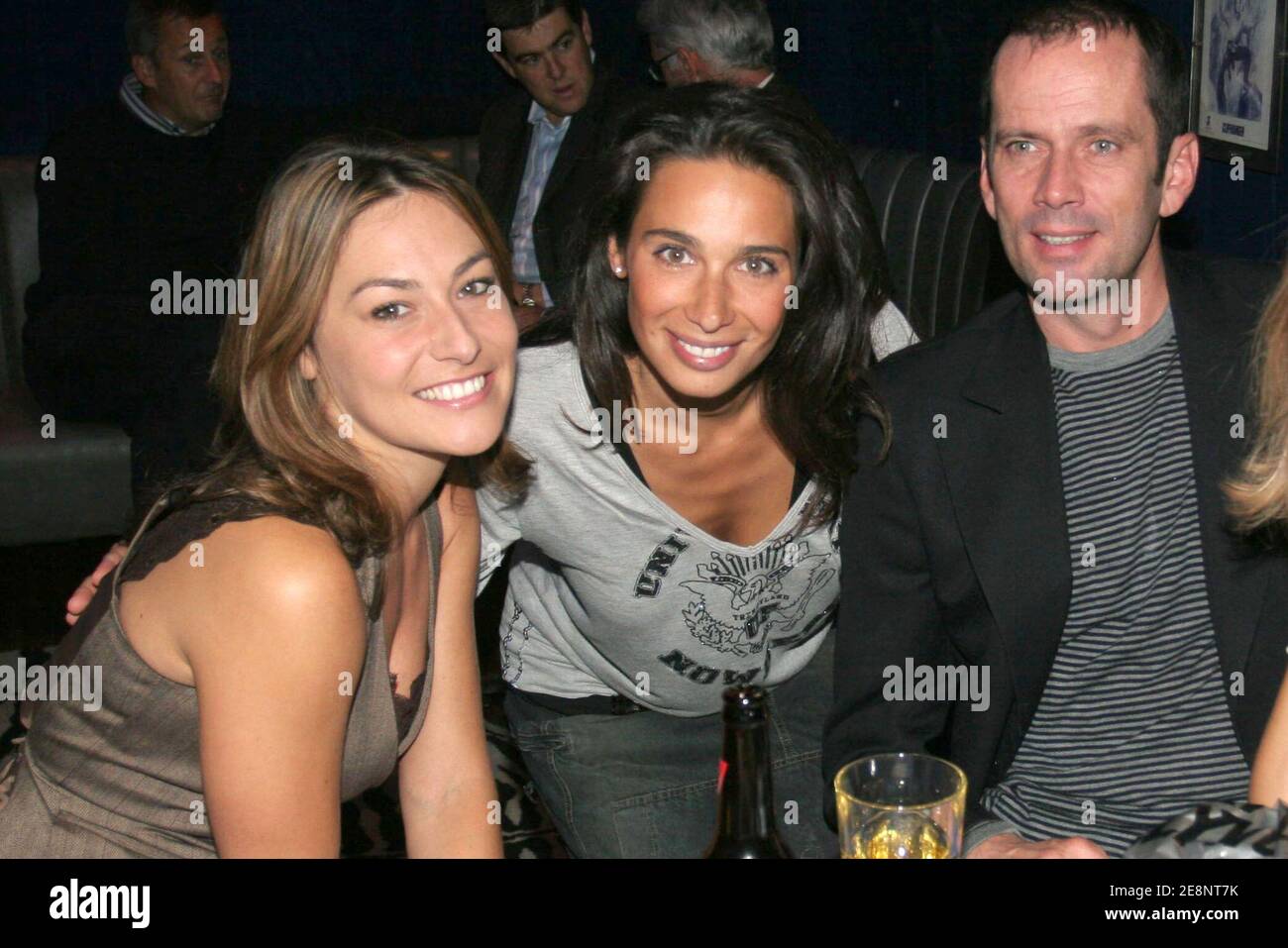 French Actress Shirley Bousquet and Marie Fugain with Christian Vadim during the after party of 'The Bourne Ultimatum' at the Planete Hollywood in Paris, France, on September 4, 2007. Photo by Benoit Pinguet/ABACAPRESS.COM Stock Photo