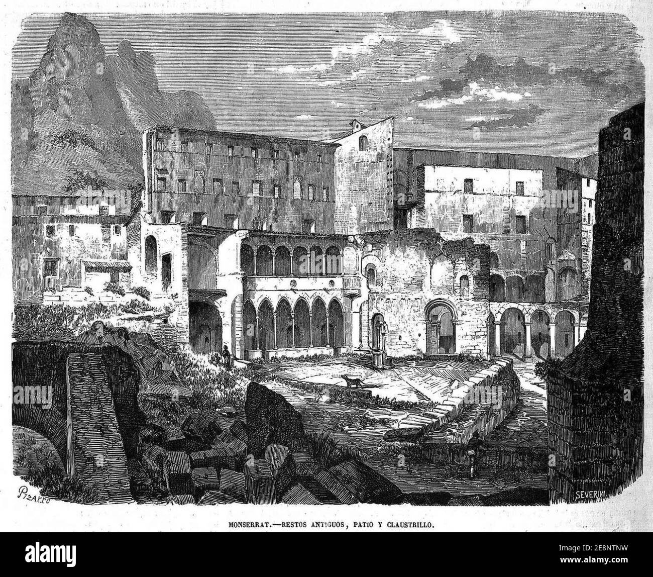 Montserrat, restos antiguos, patio y claustrillo, Stock Photo