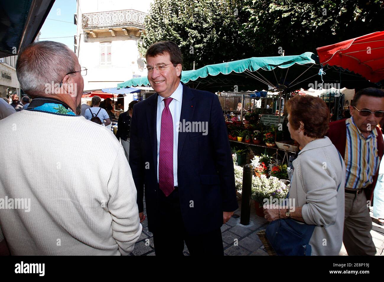 EXCLUSIVE - National Education Minister and mayor of Perigueux, Xavier Darcos is seen on the main market of Perigueux, France on September 8, 2007. Photo Patrick Bernard/ABACAPRESS.COM Stock Photo