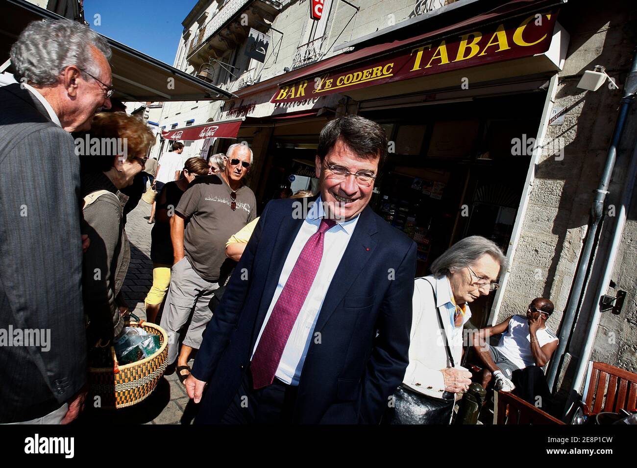 EXCLUSIVE - National Education Minister and mayor of Perigueux, Xavier Darcos is seen on the main market of Perigueux, France on September 8, 2007. Photo Patrick Bernard/ABACAPRESS.COM Stock Photo