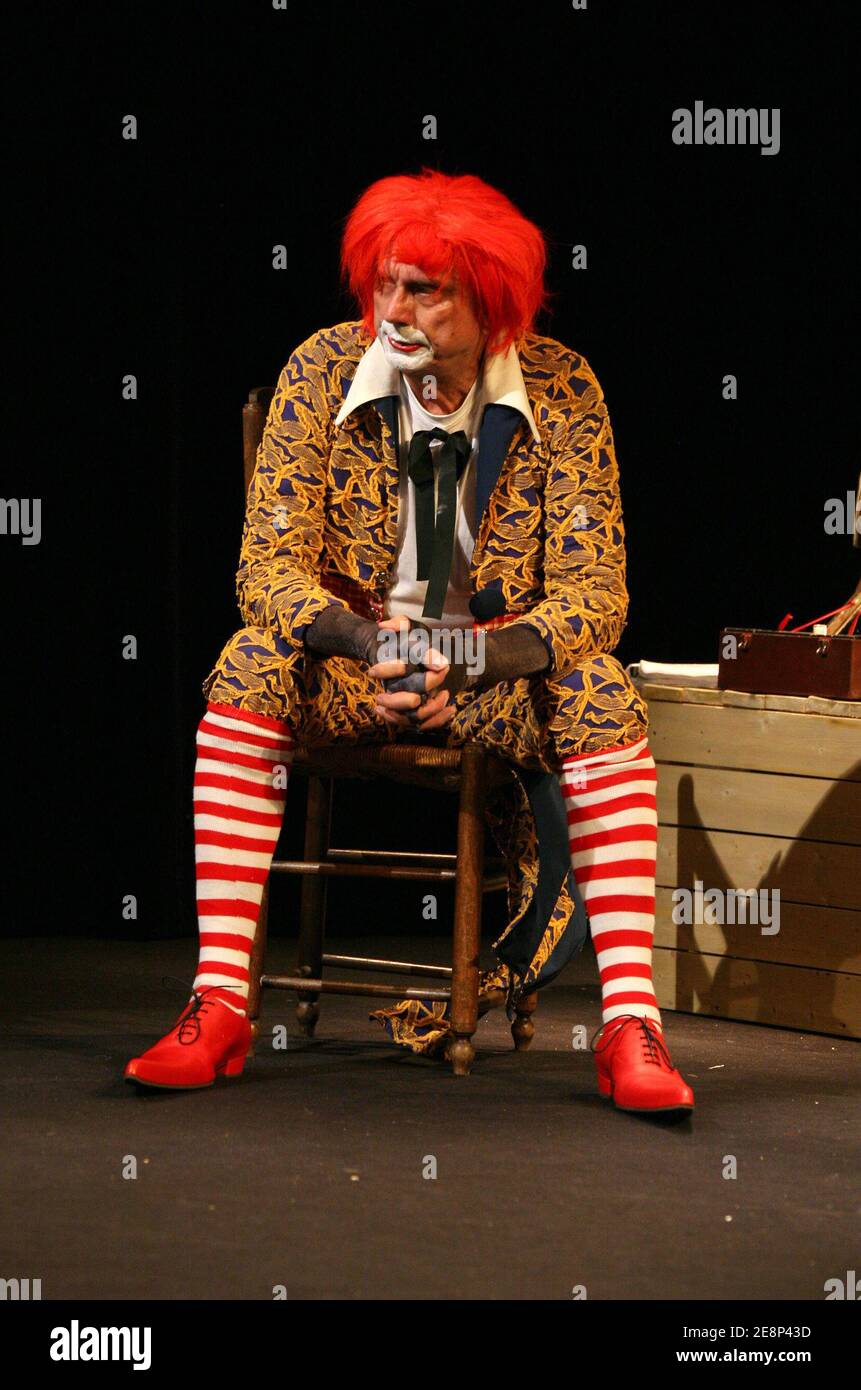 French actor Gerard Desarthe performs on stage during the curtain call of 'Les  Chaussettes' at the