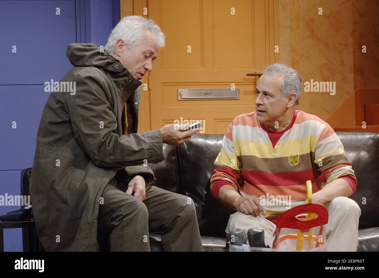 Jean-Luc Moreau and Francis Perrin during the run-through of 'Chat Et Souris',  staged by Jean-Luc Moreau at the Theatre de la Michodiere in Paris, France  on September 17, 2007. Photo by Giancarlo