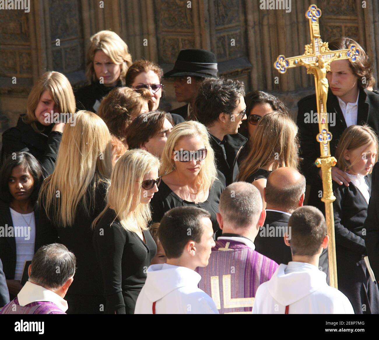 The children, Judith, Frederic and Juliette Martin leave Saint-Jean Cathedral, after the funeral mass of TV anchor Jacques Martin, in Lyon, France on September 20, 2007. Photo by Vincent Dargent/ABACAPRESS.COM Stock Photo