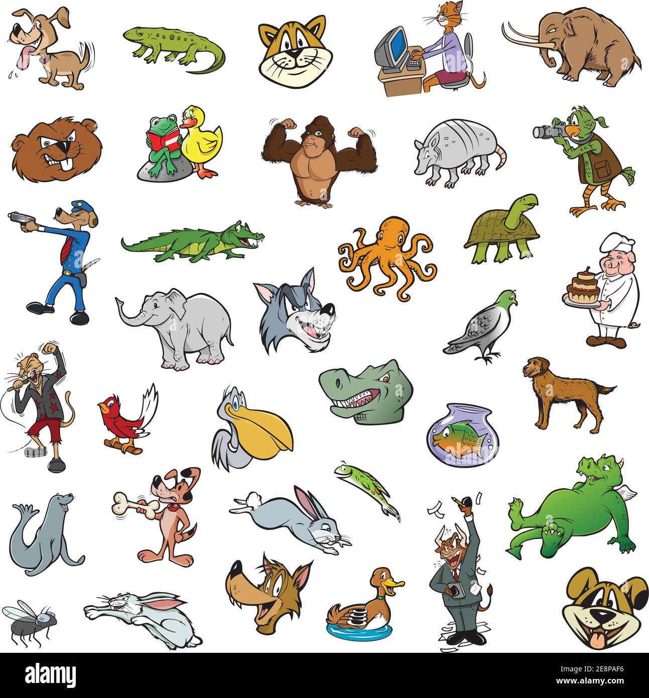 vector illustrations of a random cartoon animal collection Stock Vector