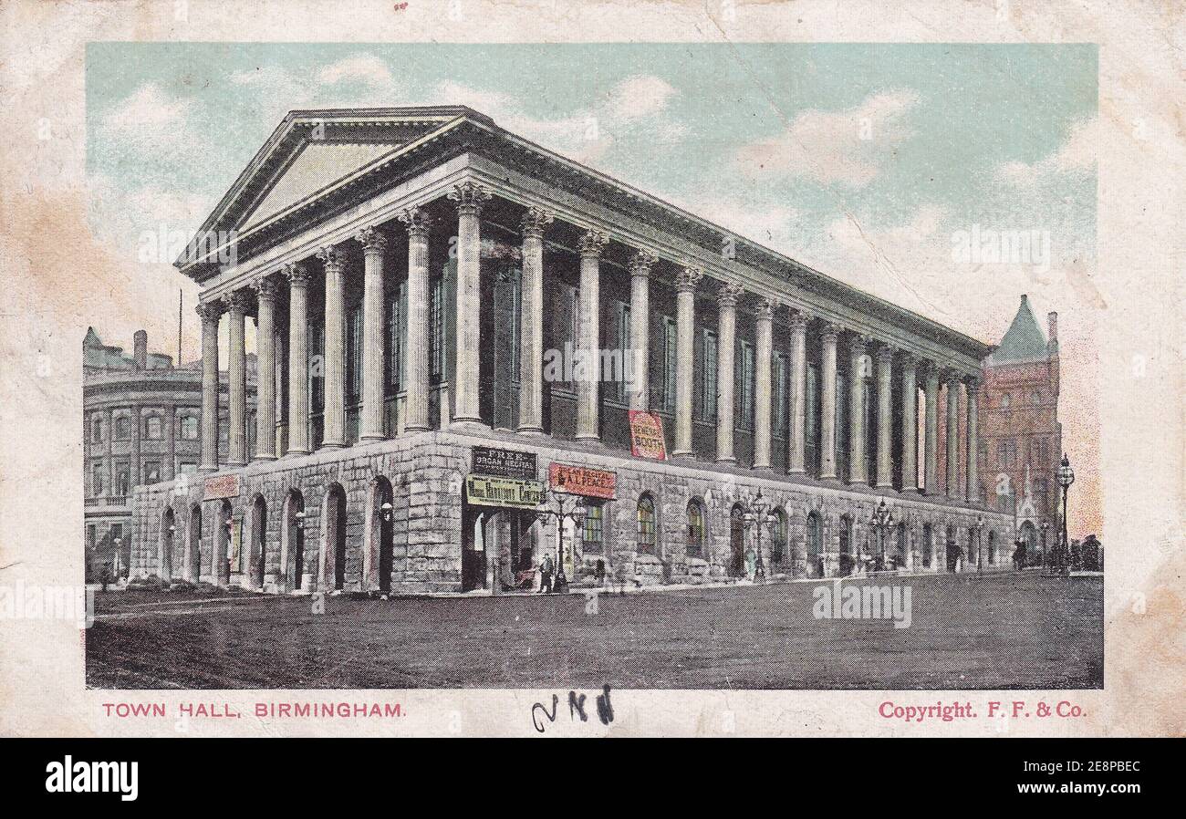 Vintage postcard of Birmingham Town Hall Stock Photo Alamy