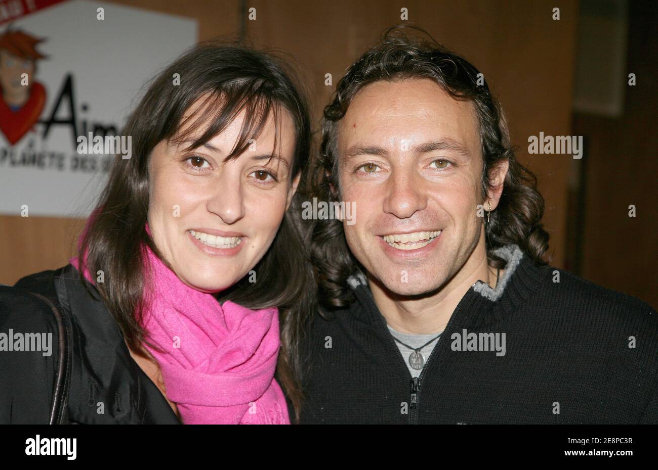 Philippe Candeloro and his wife Olivia pose during the press conference of 'Aime et la Planete des Signes' to benefit of 'La Chaine de l'Espoir' association held at the Rond Point Theatre on Champs Elysees in Paris, France on September 28, 2007. Photo by Denis Guignebourg/ABACAPRESS.COM Stock Photo