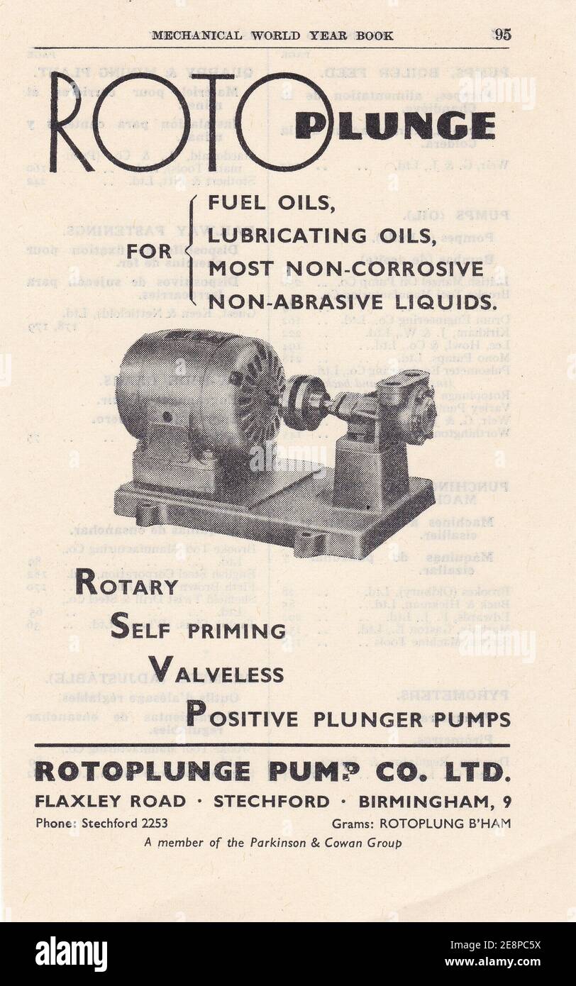 Vintage advert Rotoplunge Pump Co. Ltd. Stock Photo