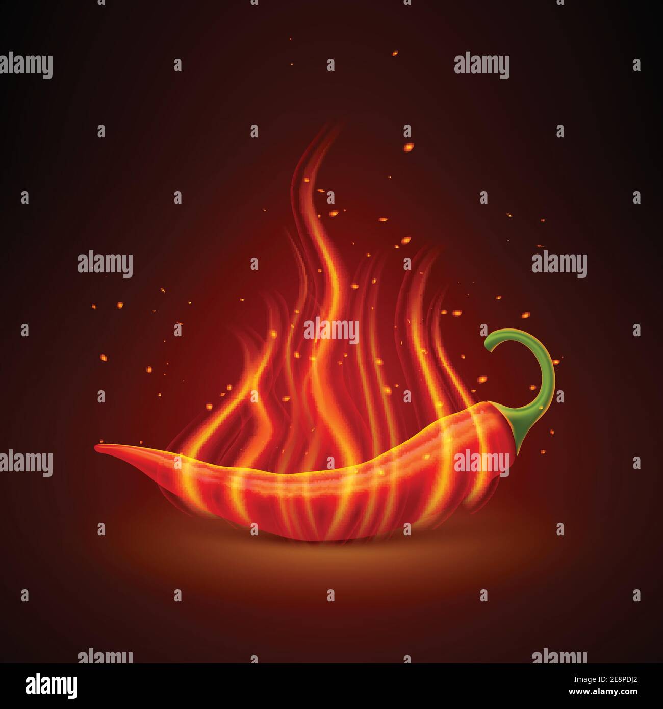 Flaming red chili pepper pod glowing in darkness hot dishes symbol