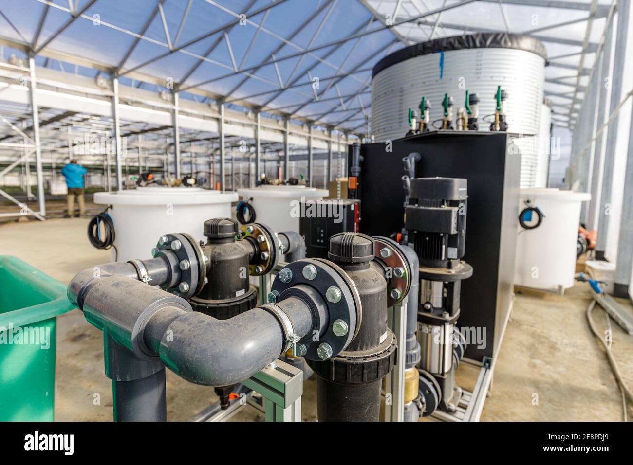 Large industrial water treatment and boiler system in a greenhouse with