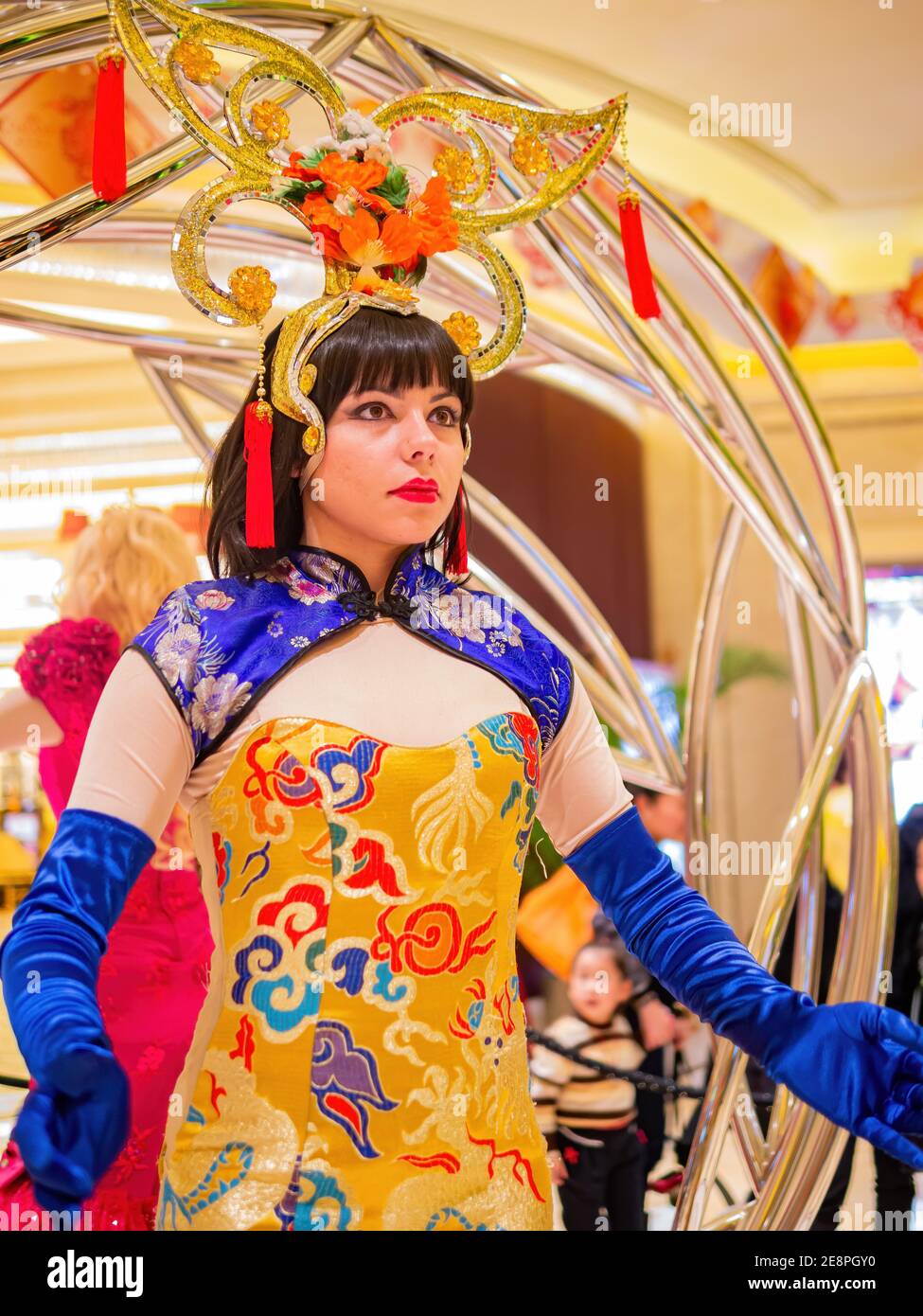 Macau, JAN 22, 2012 - Woman dress up in special clothes in the Galaxy casino Stock Photo