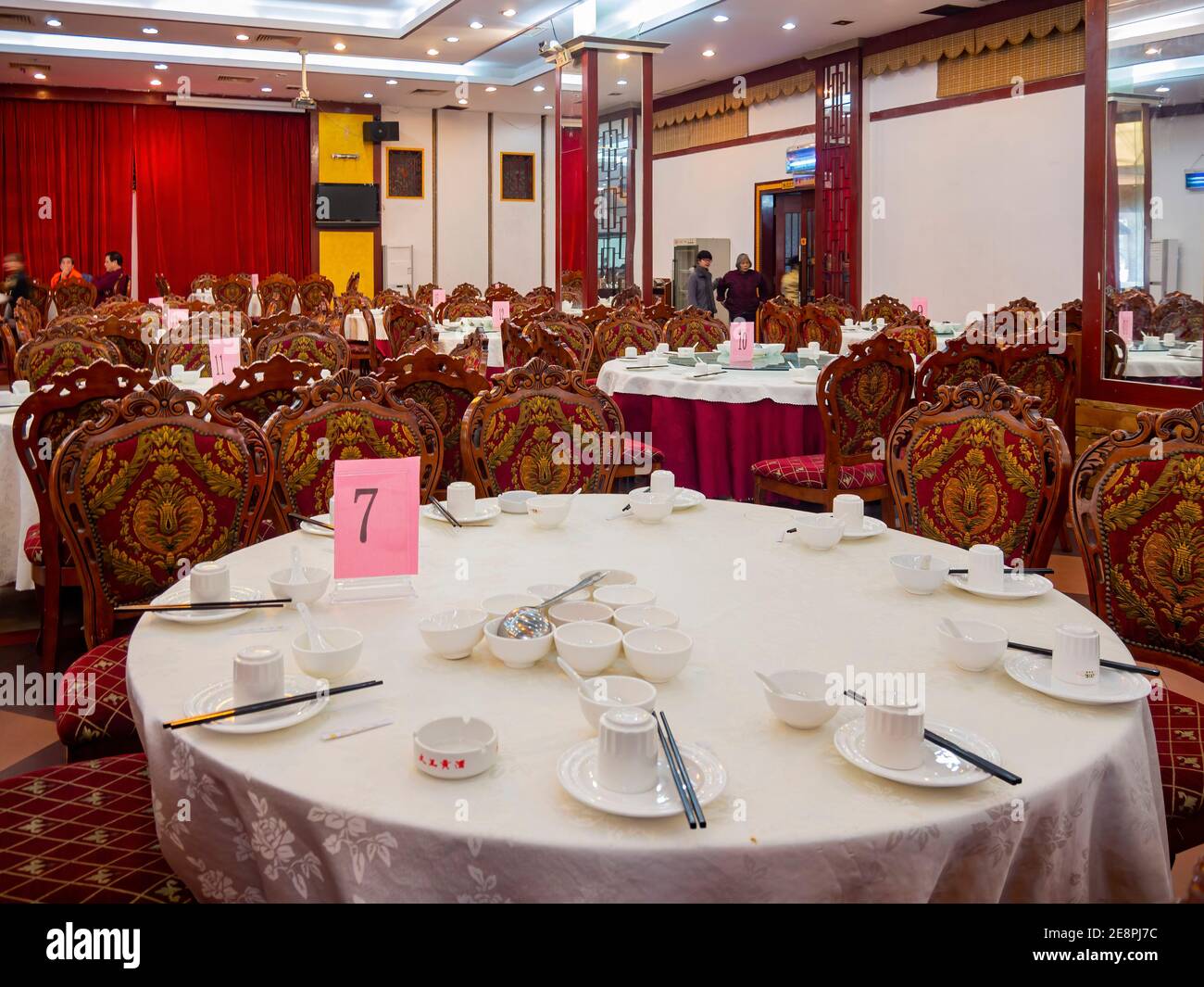 China, JAN 25, 2012 - Interior view of a traditional Chinese style restaurant Stock Photo