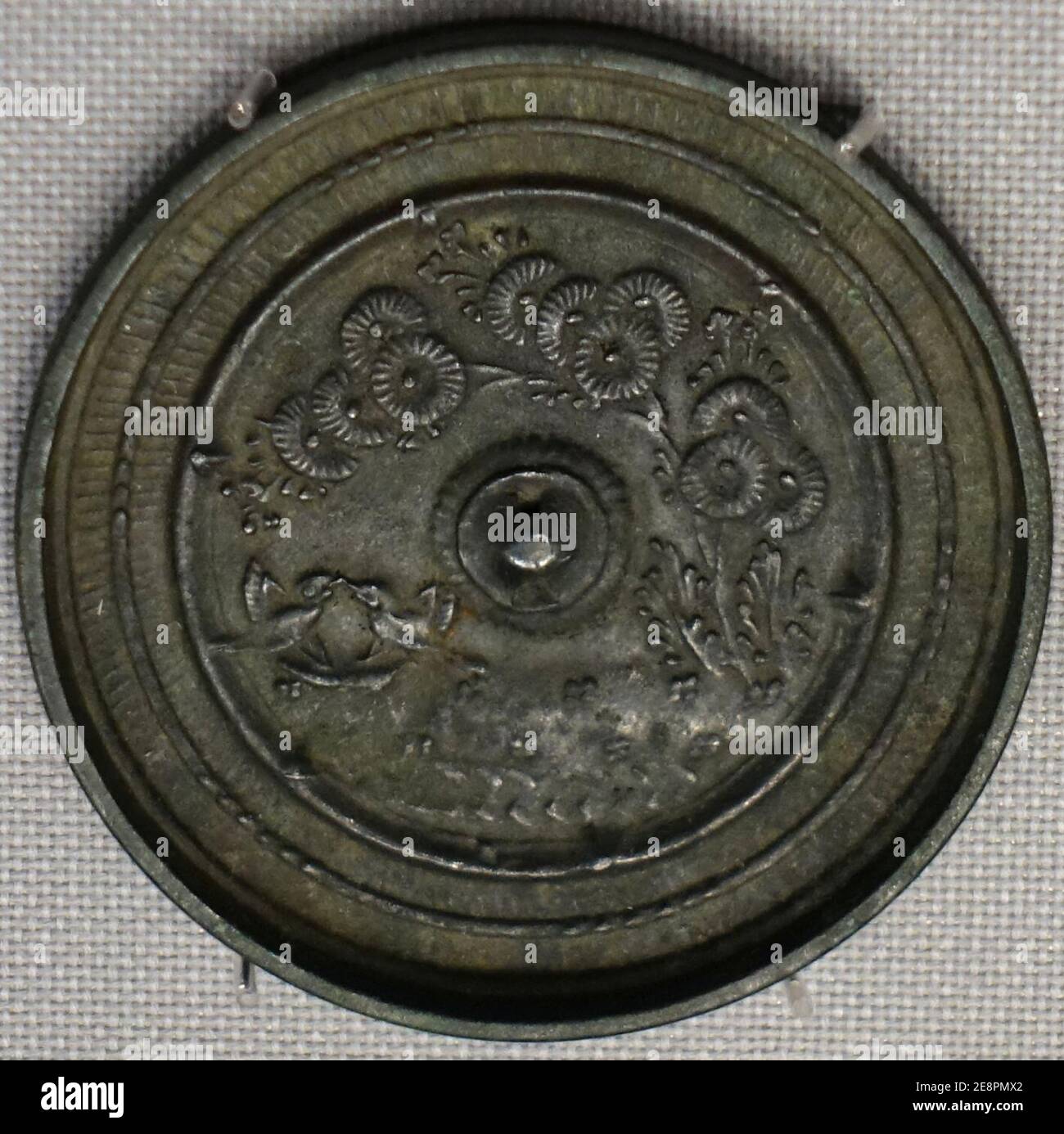Mirror, 5 of 5, excavated at Nishiuchi, Ueda-shi, Nagano-ken, Muromachi period, 1400s-1500s AD, bronze Stock Photo