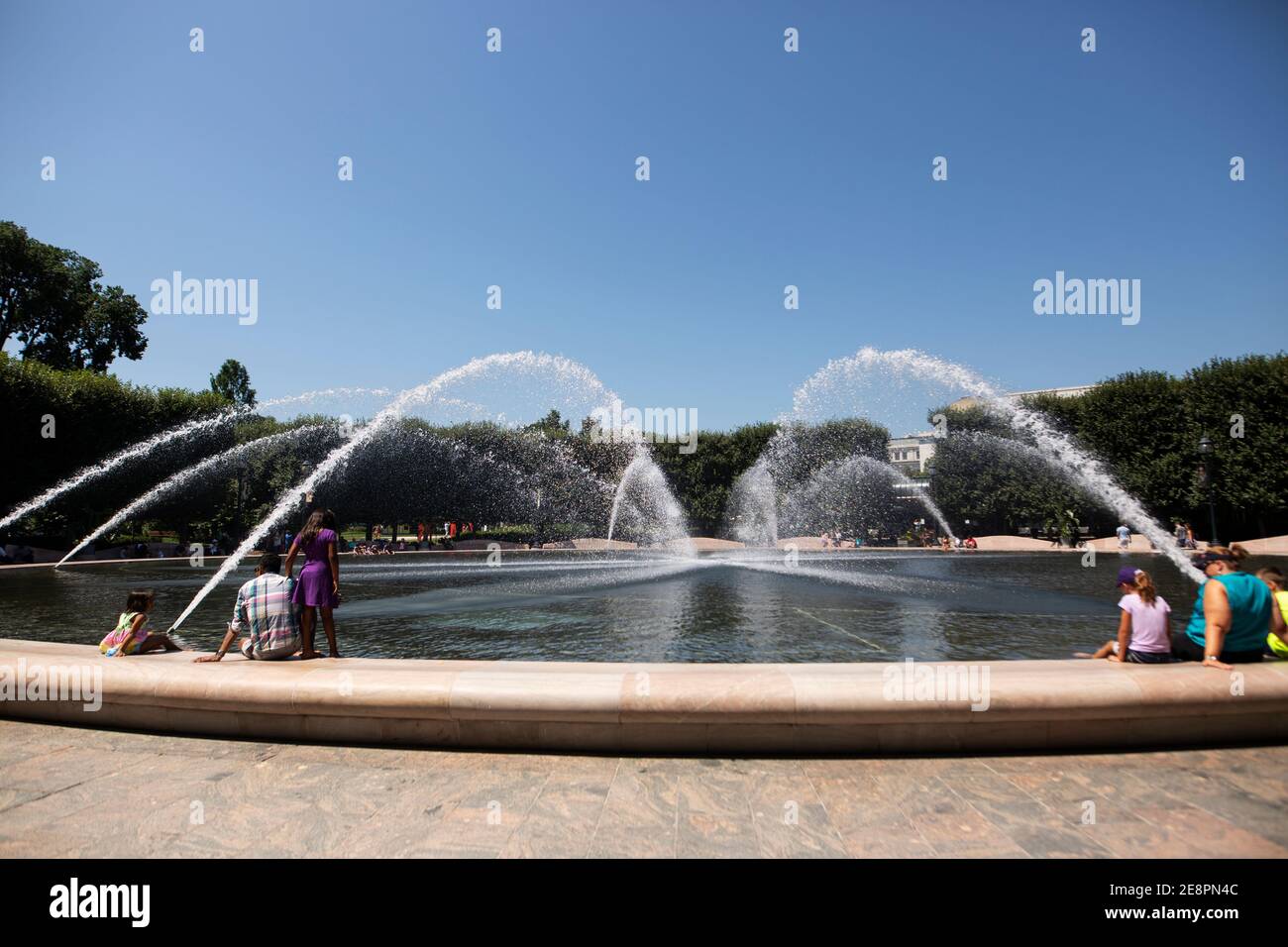 The fountain at the National Gallery of Art Sculpture Garden on a summer day in Washington, DC, USA. Stock Photo