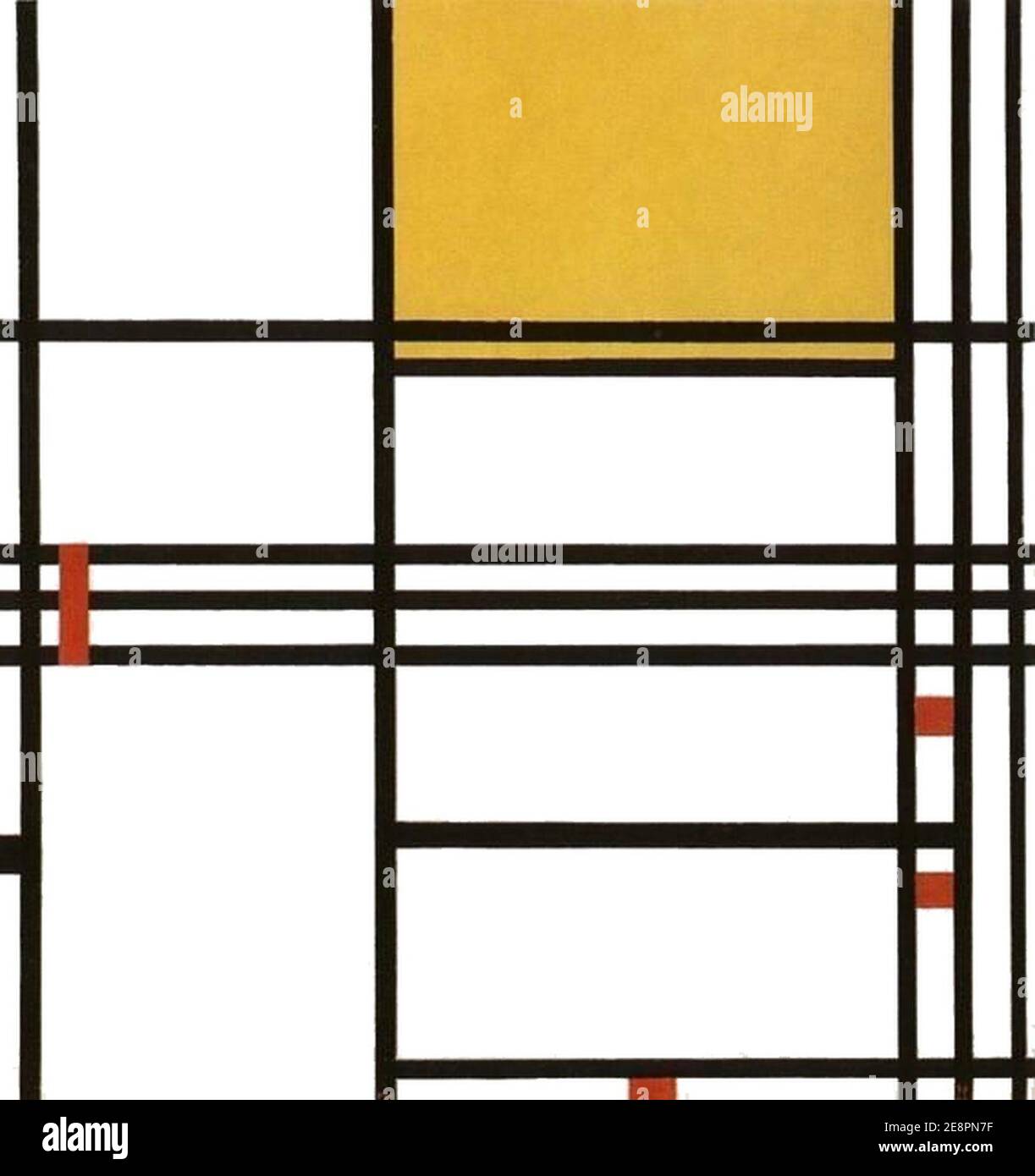 Mondrian, Compositie met zwart, wit, geel en rood. Stock Photo