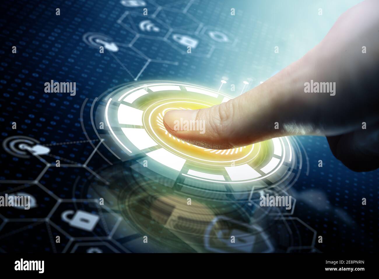 Businessman using fingerprint scan. Fingerprint scan provides access