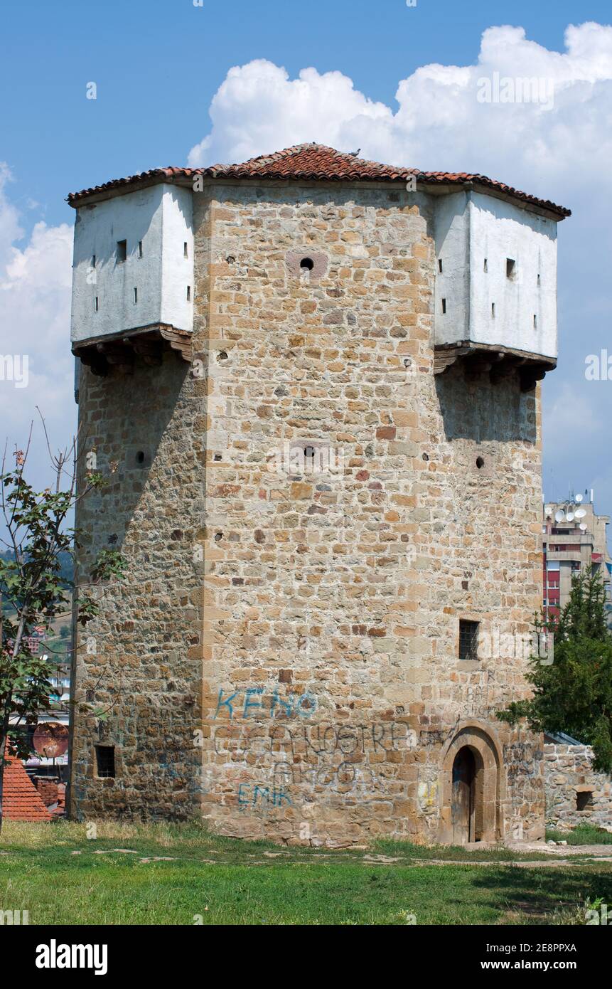 Octagonal Watchtower of ottoman fortress in Novi Pazar, Serbia Stock Photo