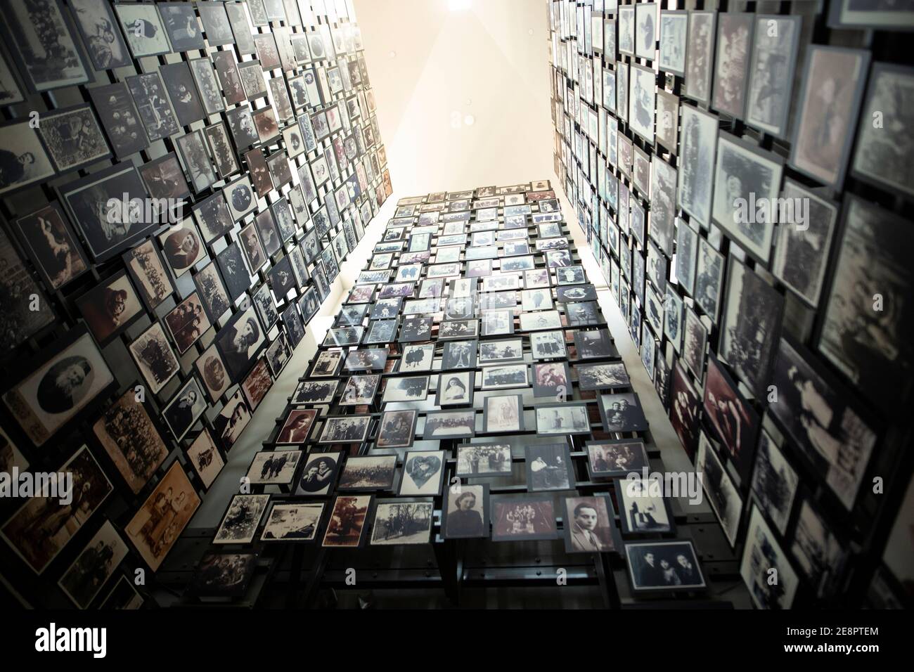 The Tower of Faces (the Yaffa Eliach Shtetl Collection) of residents of Eishyshok at the United States Holocaust Memorial Museum in Washington, DC. Stock Photo