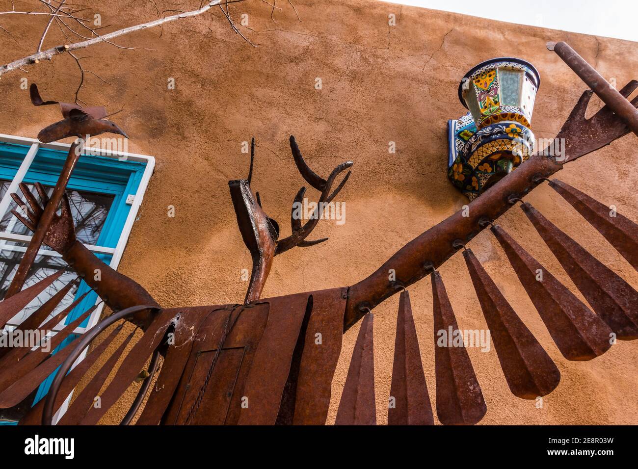 Traditional Sculpture in Courtyard, Taos, New Mexico, USA Stock Photo