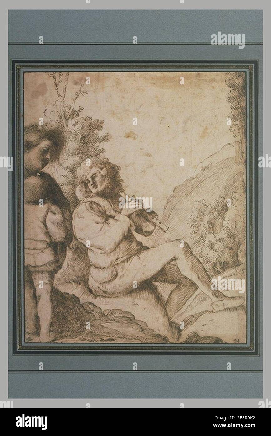 Milieu de BARBARELLI Giorgio - Un berger, joueur de chalumeau, regardant un jeune garçon, INV 21954, Recto. Stock Photo