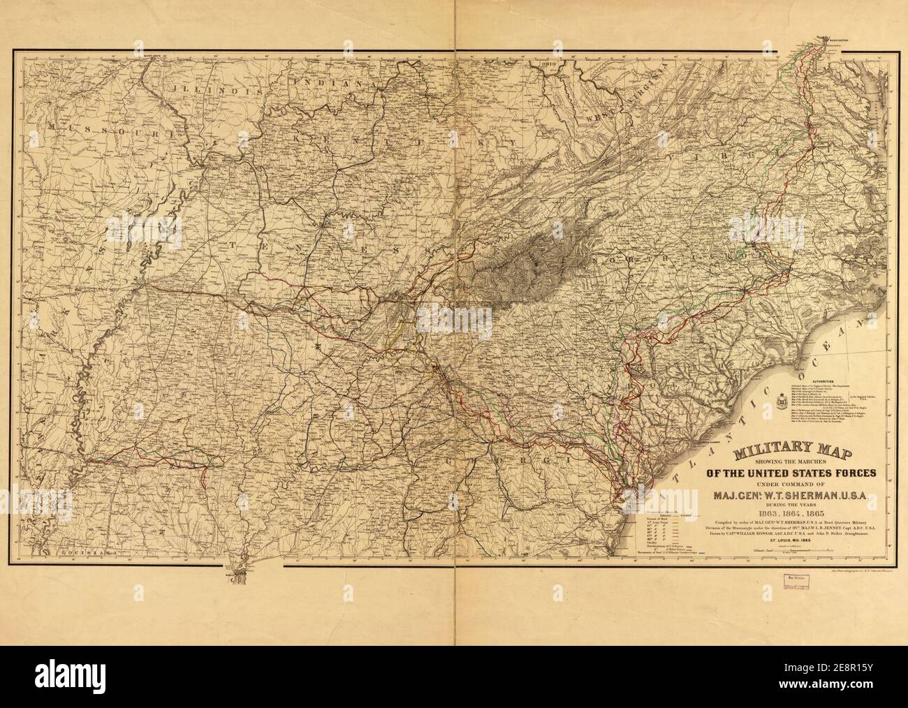 United states map 1863 hi res stock - Military Map Showing The Marches Of The United States Forces Under Command Of Maj Genl Wt Sherman During The Years 1863 1864 1865 2E8R15Y