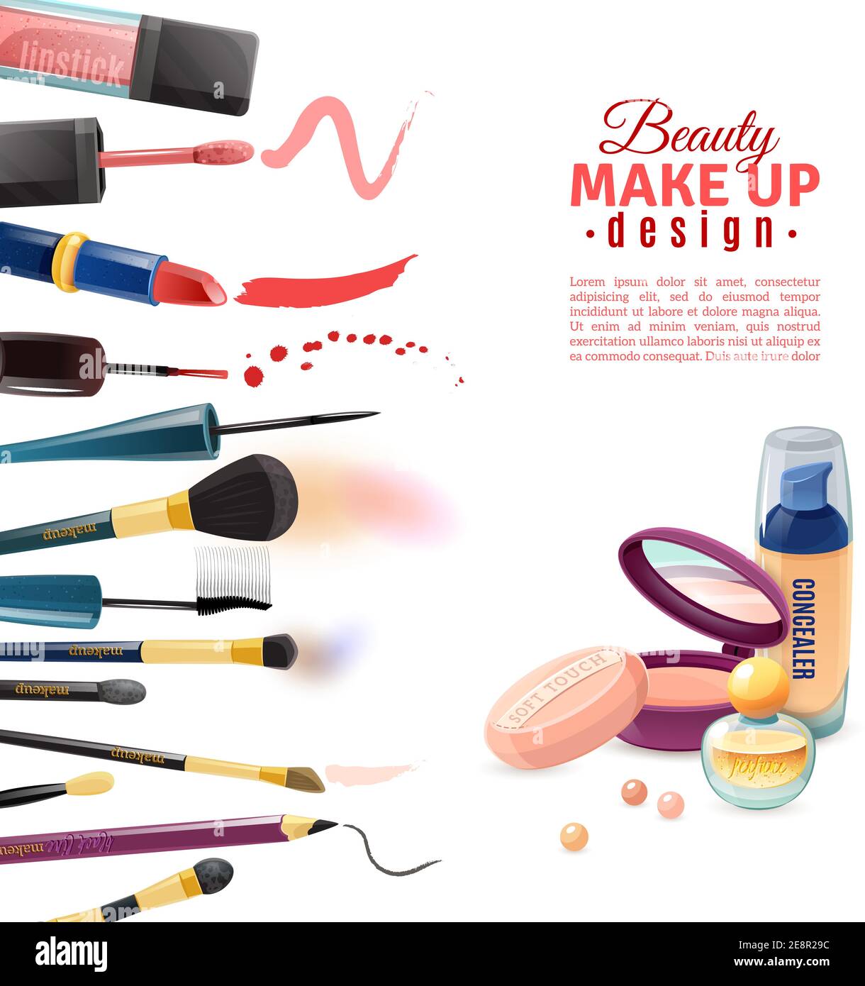 Beauty makeup advertisement poster with realistic nailpolish and face paint  rouge cosmetics products samples border vector illustration Stock Vector  Image & Art - Alamy