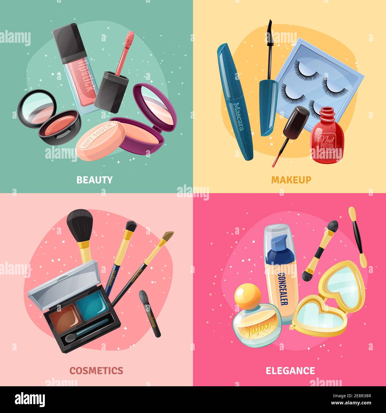 Facial cosmetics makeup beauty case accessories 4 realistic icons