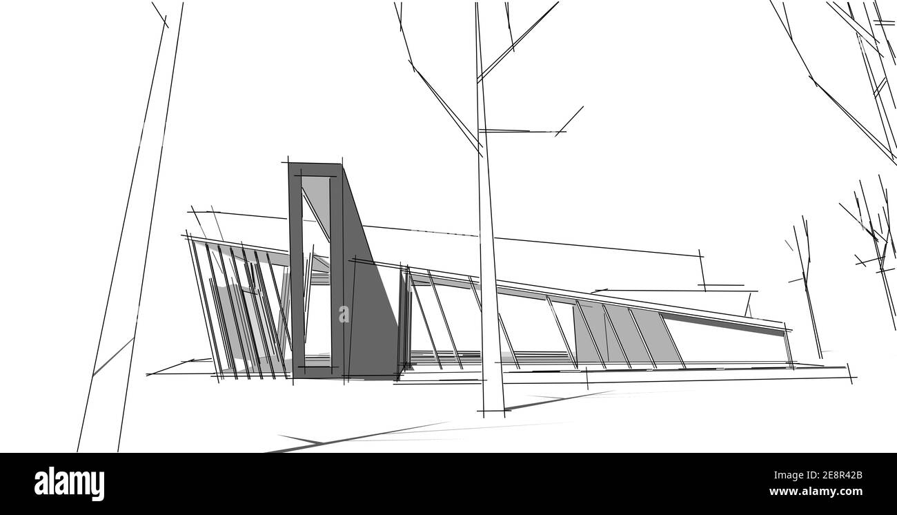 3D illustration architecture building perspective lines, modern urban ...